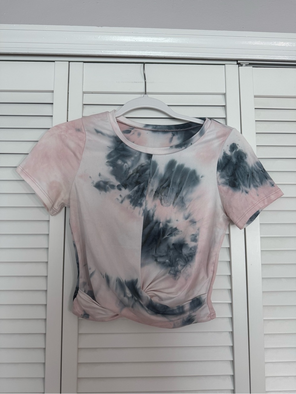 Sozy Tie-Dye Short Sleeve Knot Crop Top in Pink & Gray Summer Sz S